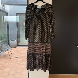 Vintage 70s Floral Black and Pink Women's Dress